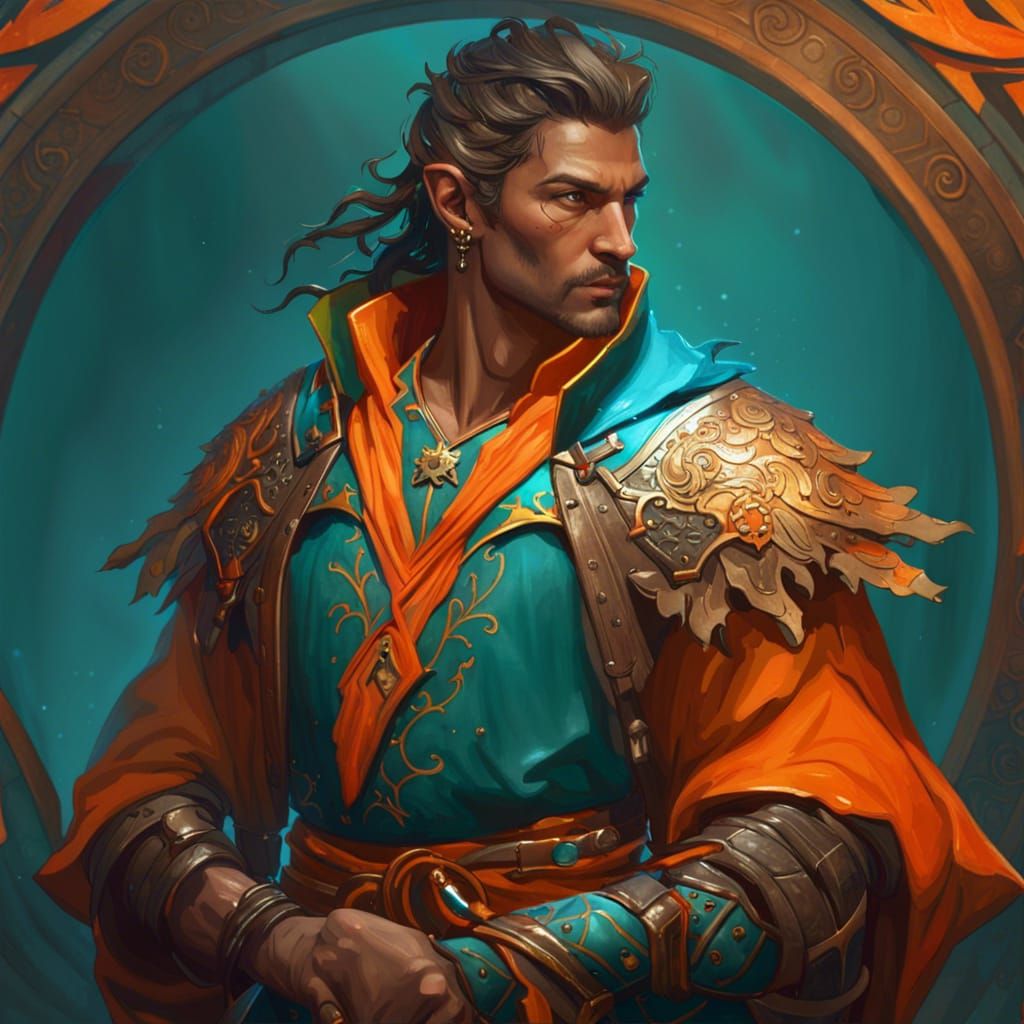 Fantasy Swordsman and Mage in Art Nouveau Style