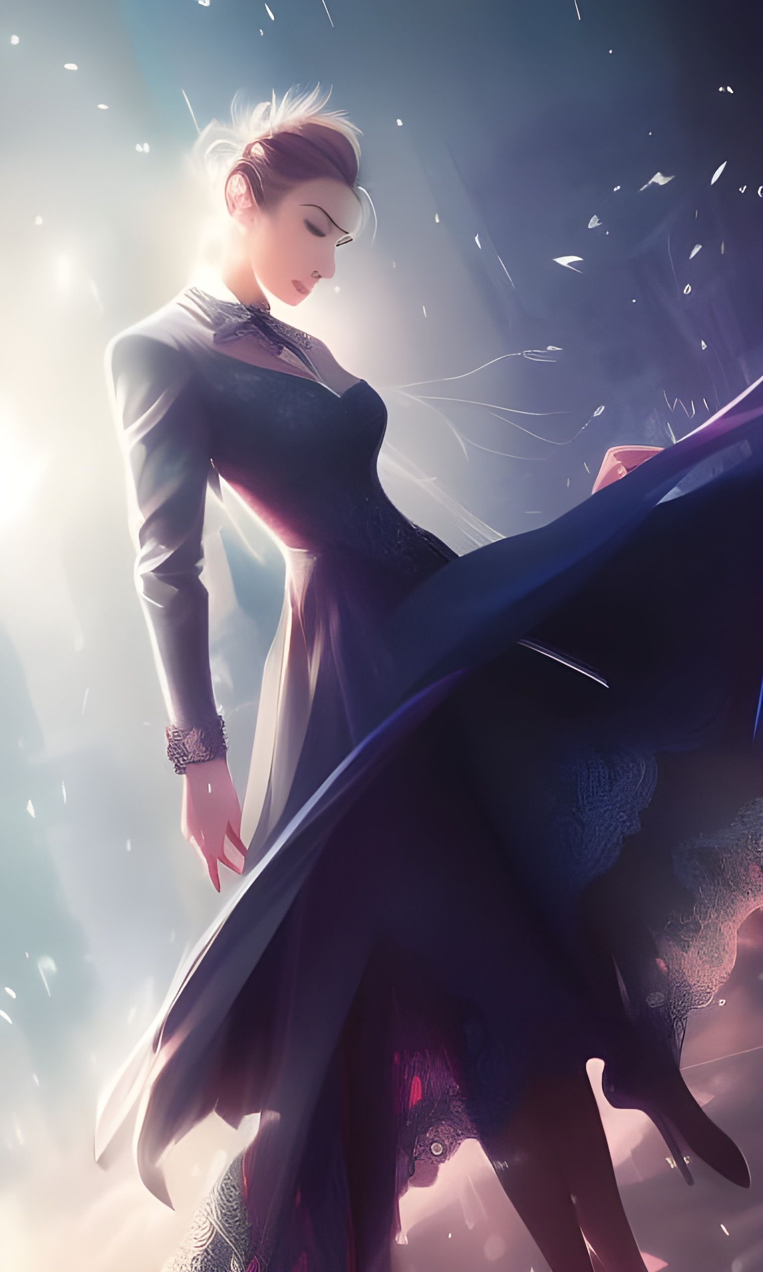 Elegant Lady in Cyberpunk Style with Ribbons