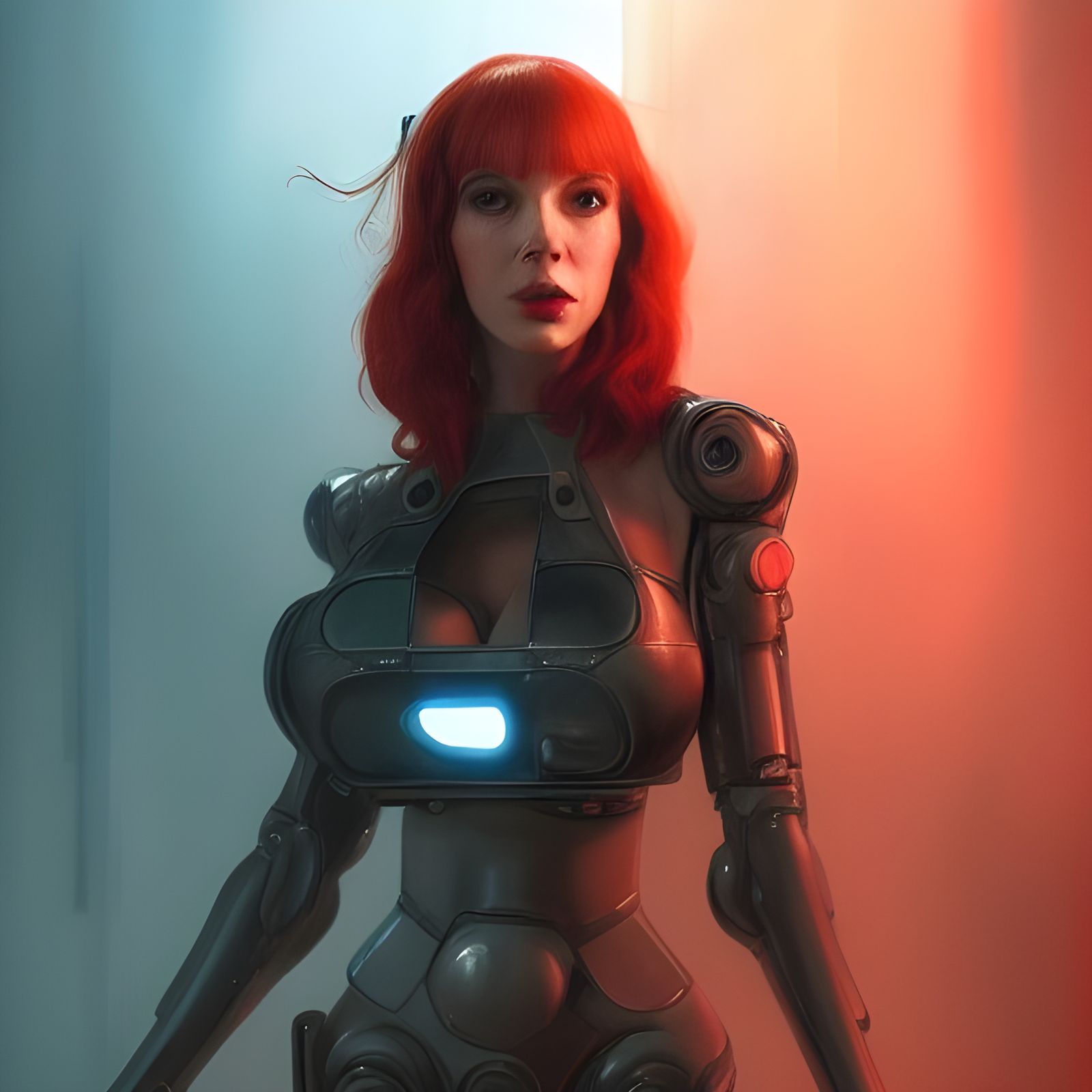 Cyberpunk Warrior with Robotic Arm in Dystopian Future