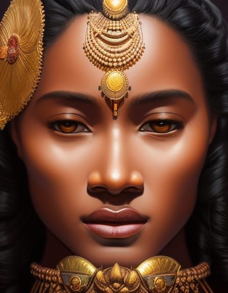 Fijian Fertility Goddess Lewalevu Portrait in Art Nouveau St...