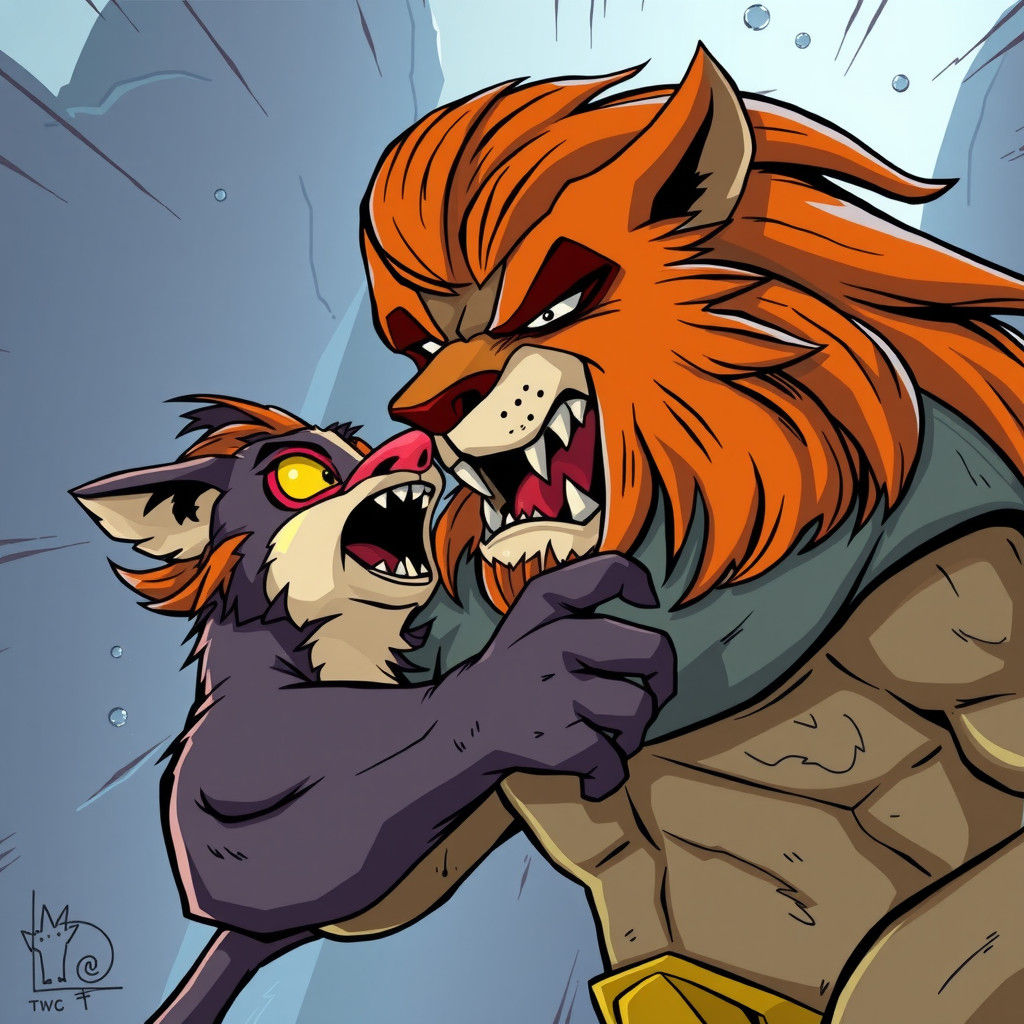 Snarf Bites Lion-O in Comic Book Style