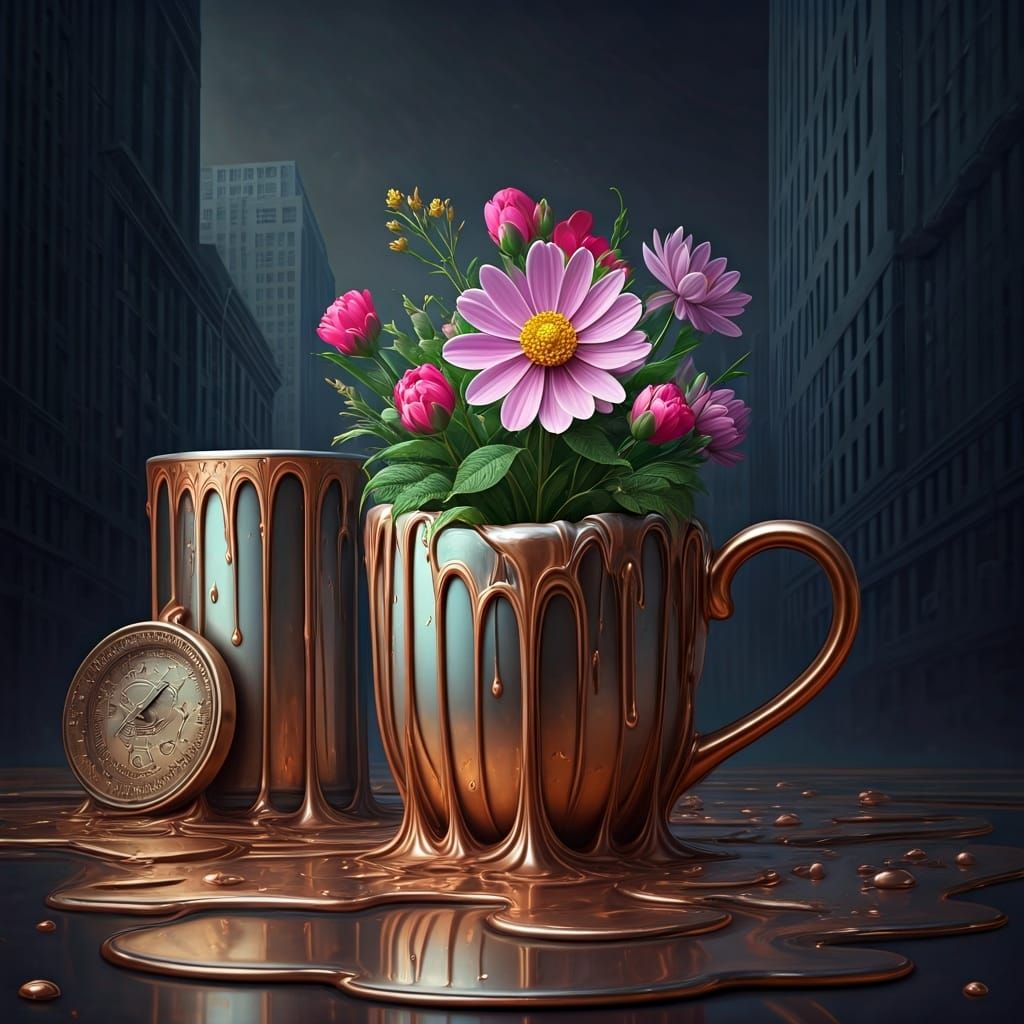 Melting Copper Cityscape Reveals Blooming Colors