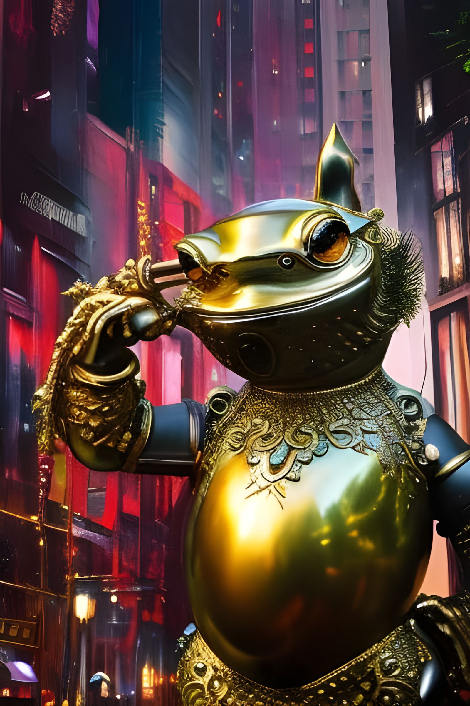 Cyberpunk Cow Statue with Metallic Finish