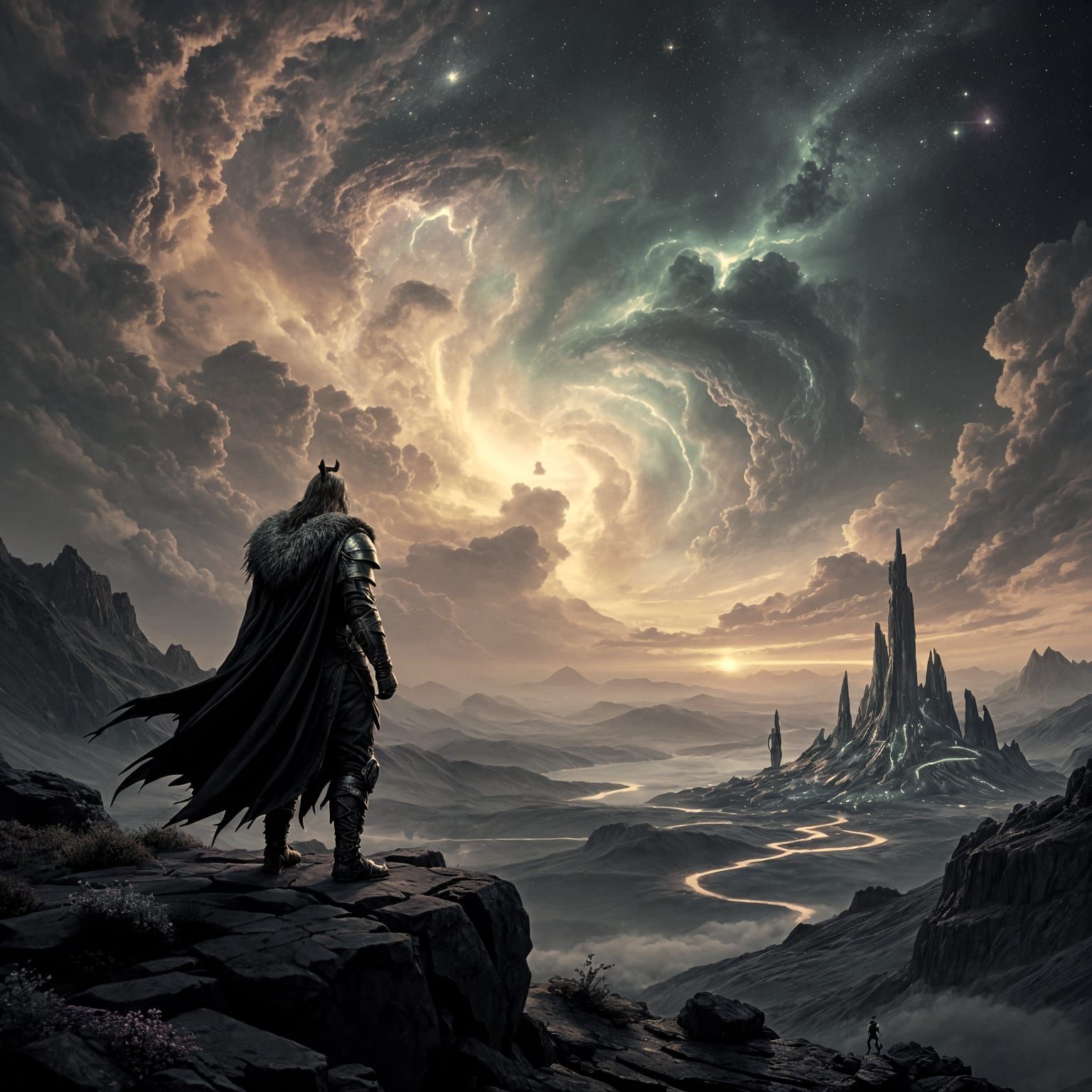 Cosmic Viking Warrior in Alien Landscape