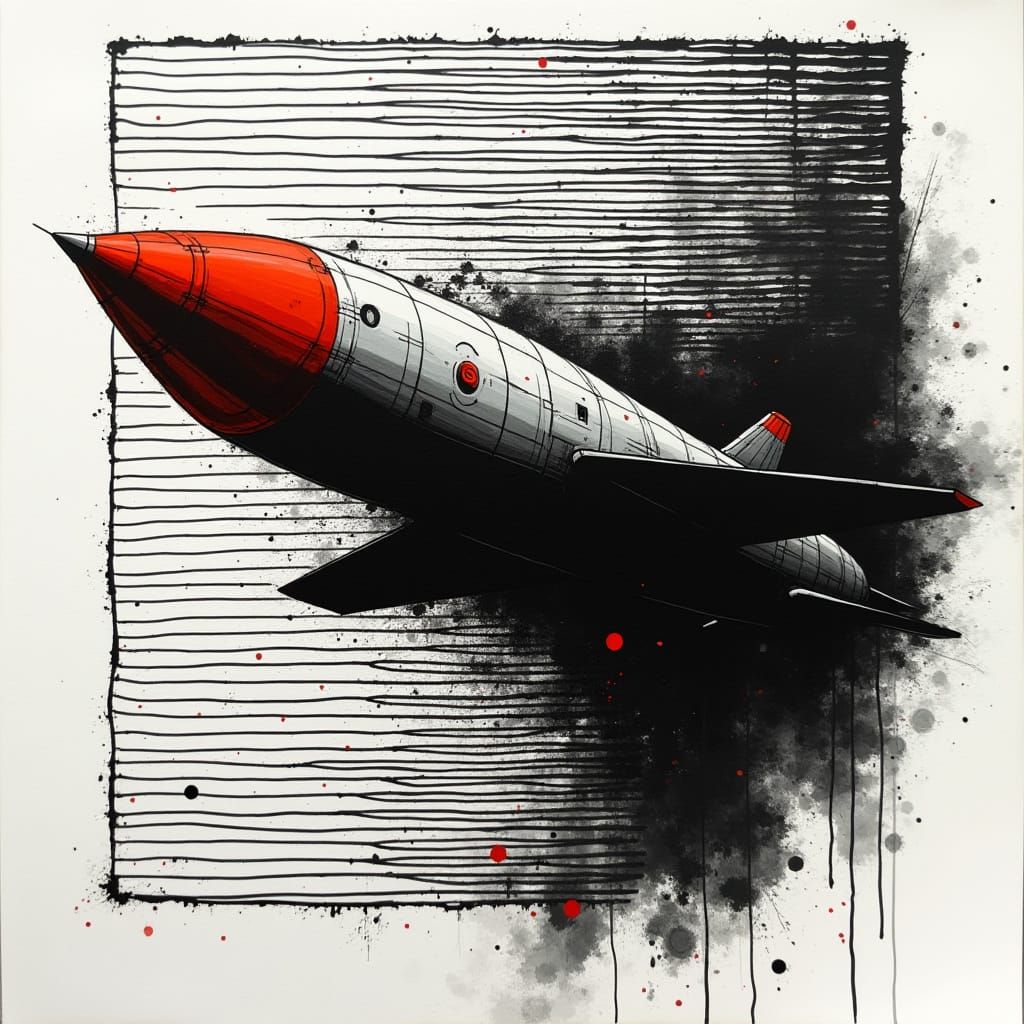 Gritty Cruise Missile Portrait in Ink-Wash Style