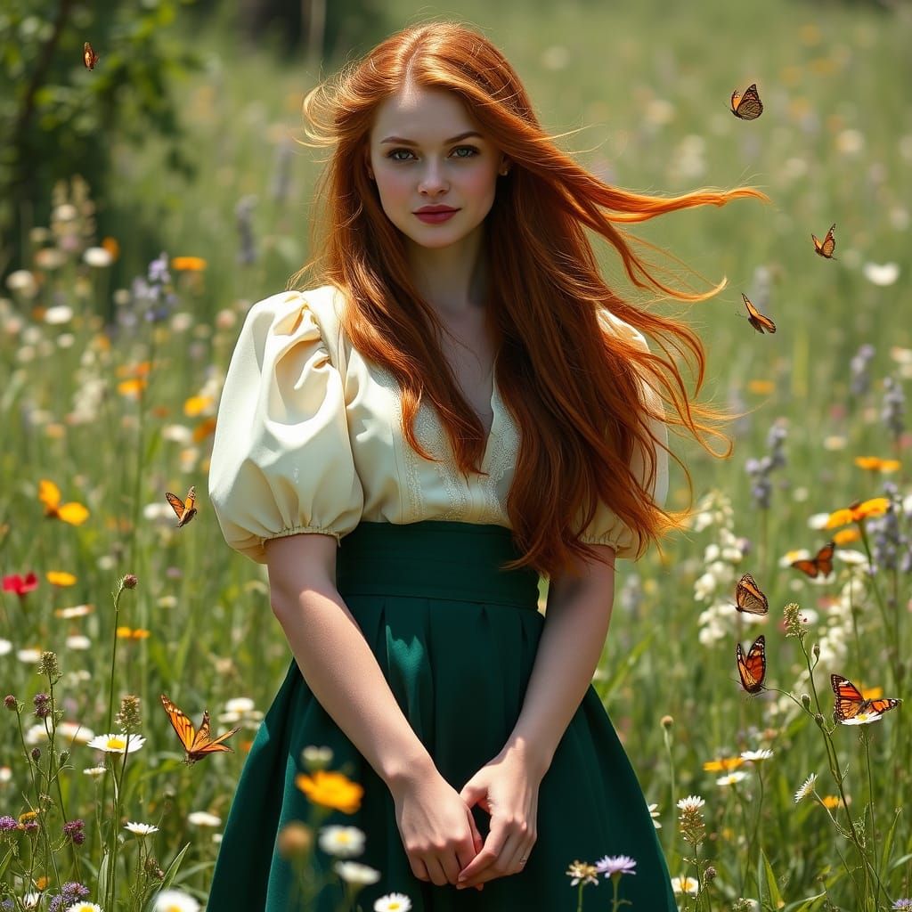 Sun-Drenched Meadow: A Rossetti-Inspired Portrait