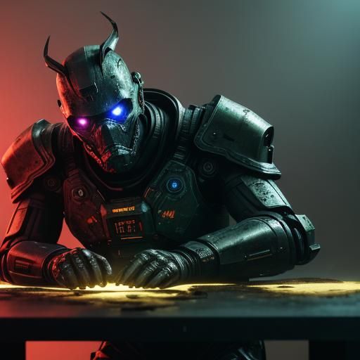 Cyberpunk Toys in Abandoned Warehouse, Neon Lighting