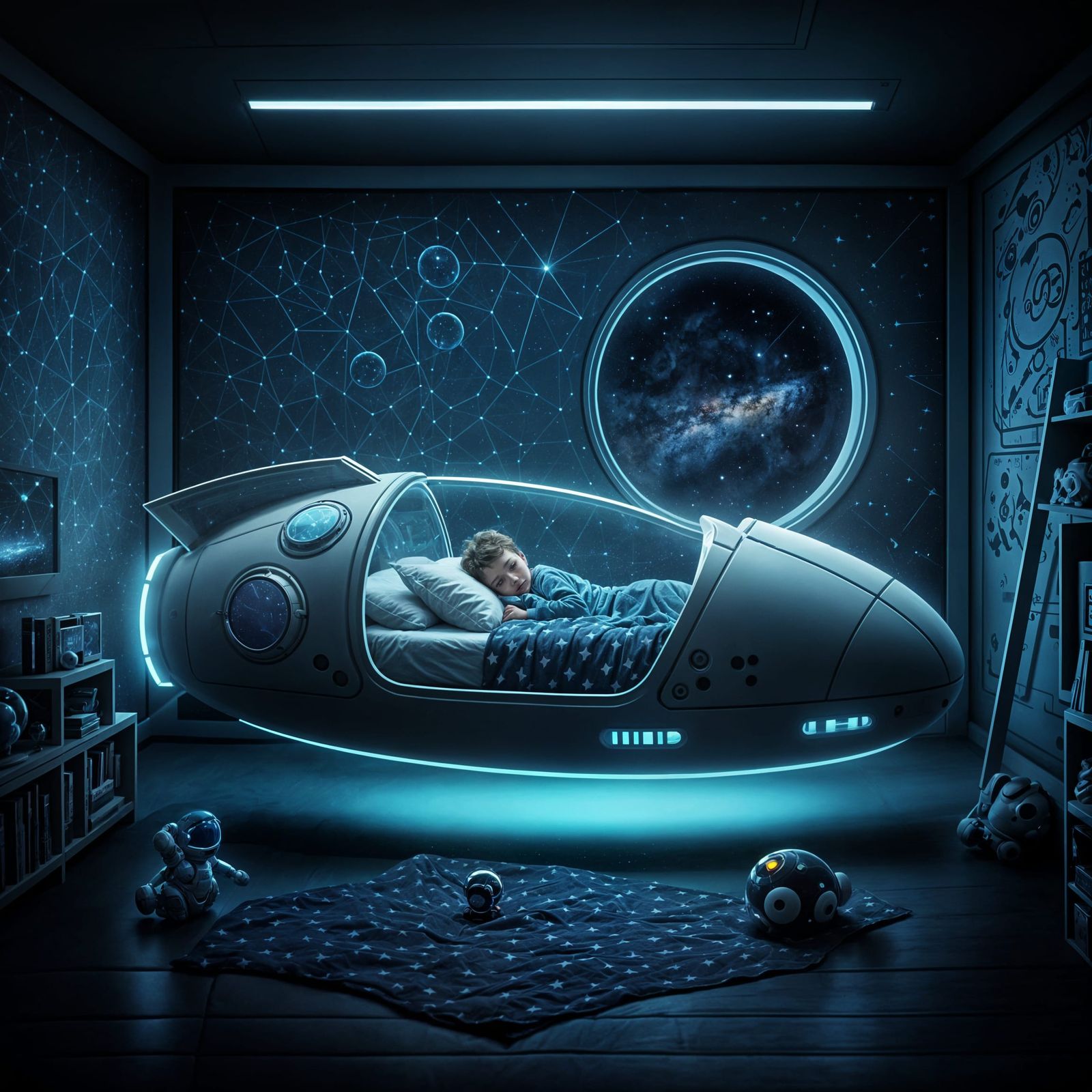 Futuristic Kid's Room with Floating Spaceship Bed