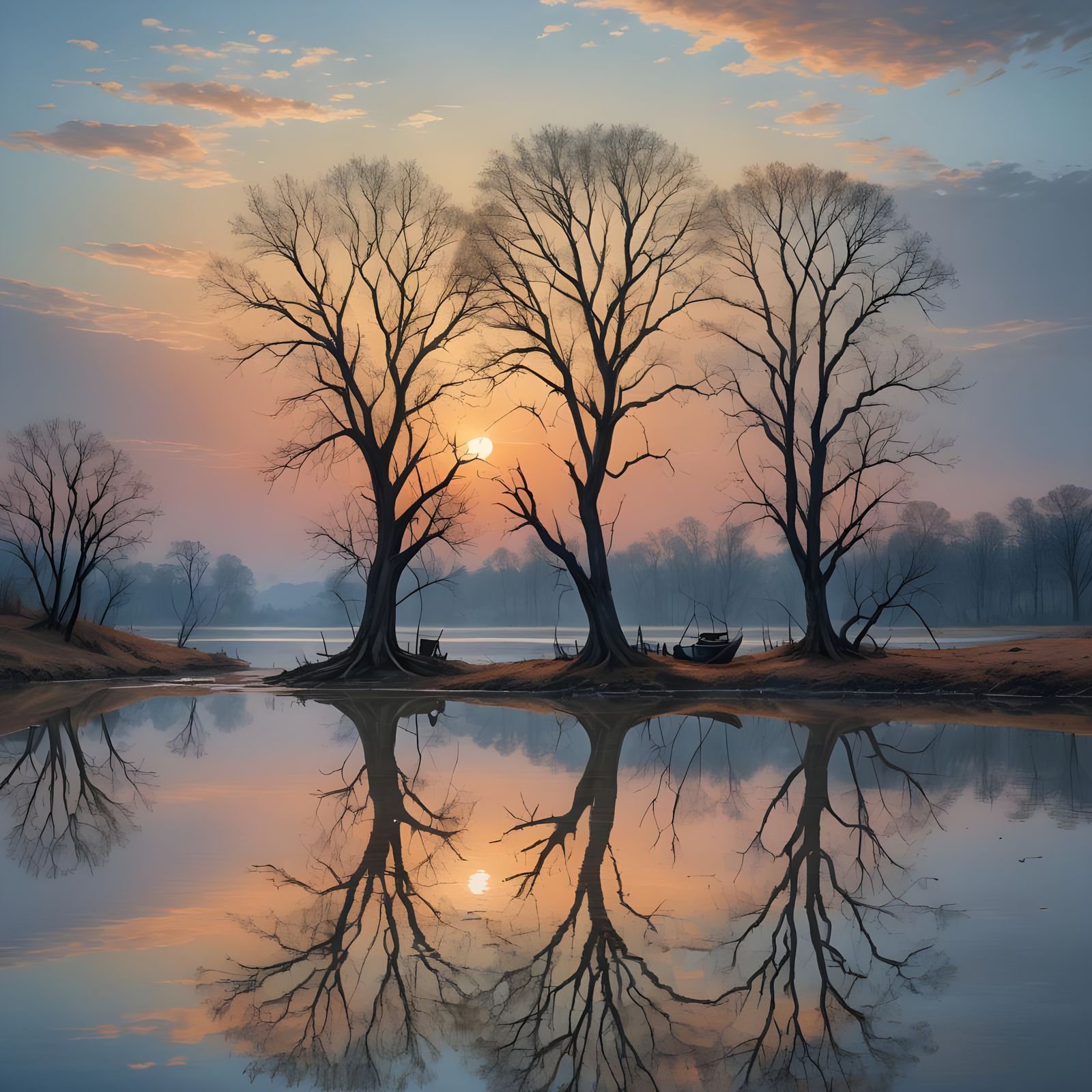 Leafless Trees Reflected in Orinoco River