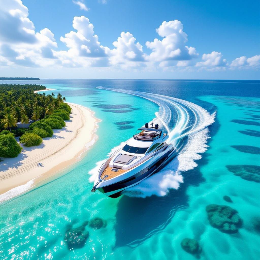 Futuristic Yacht Glides Through Turquoise Maldives Waters