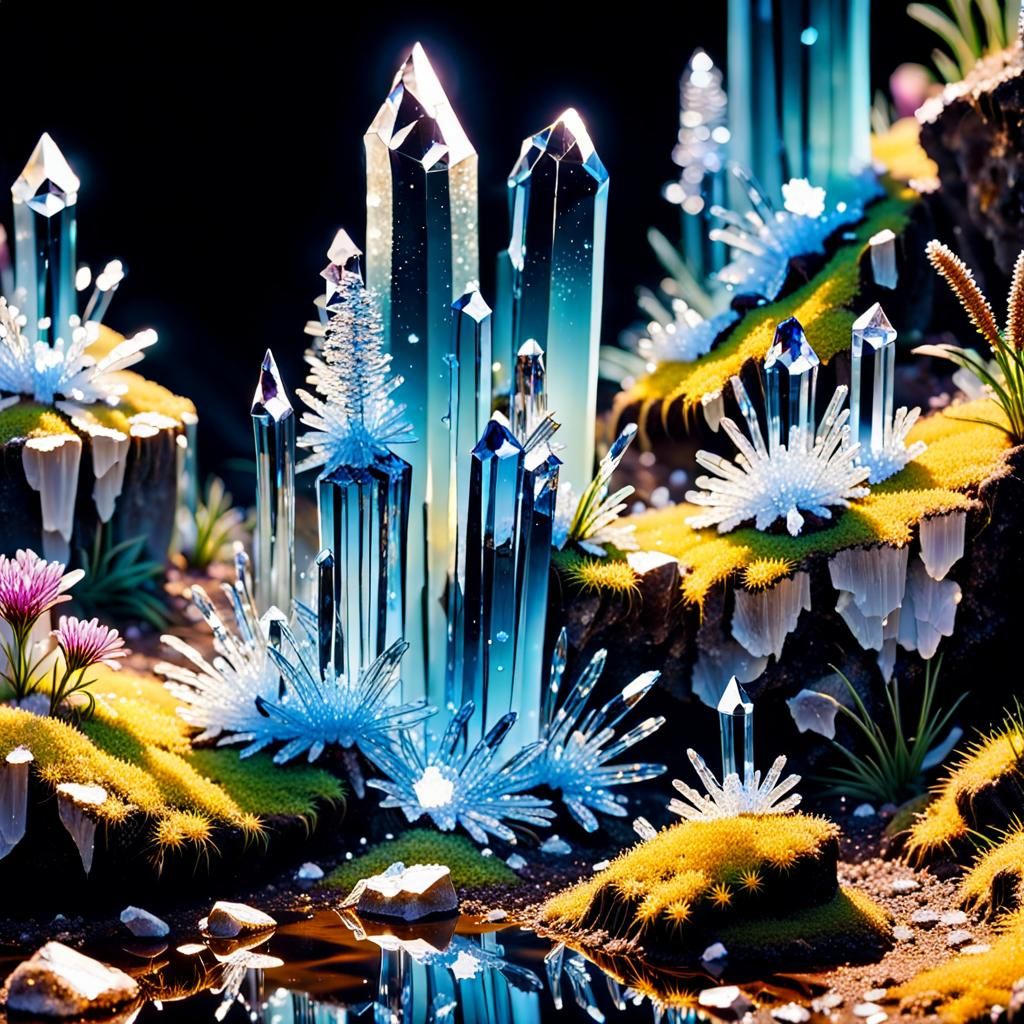 Dazzling Crystal Landscape with Gemstone Reflections
