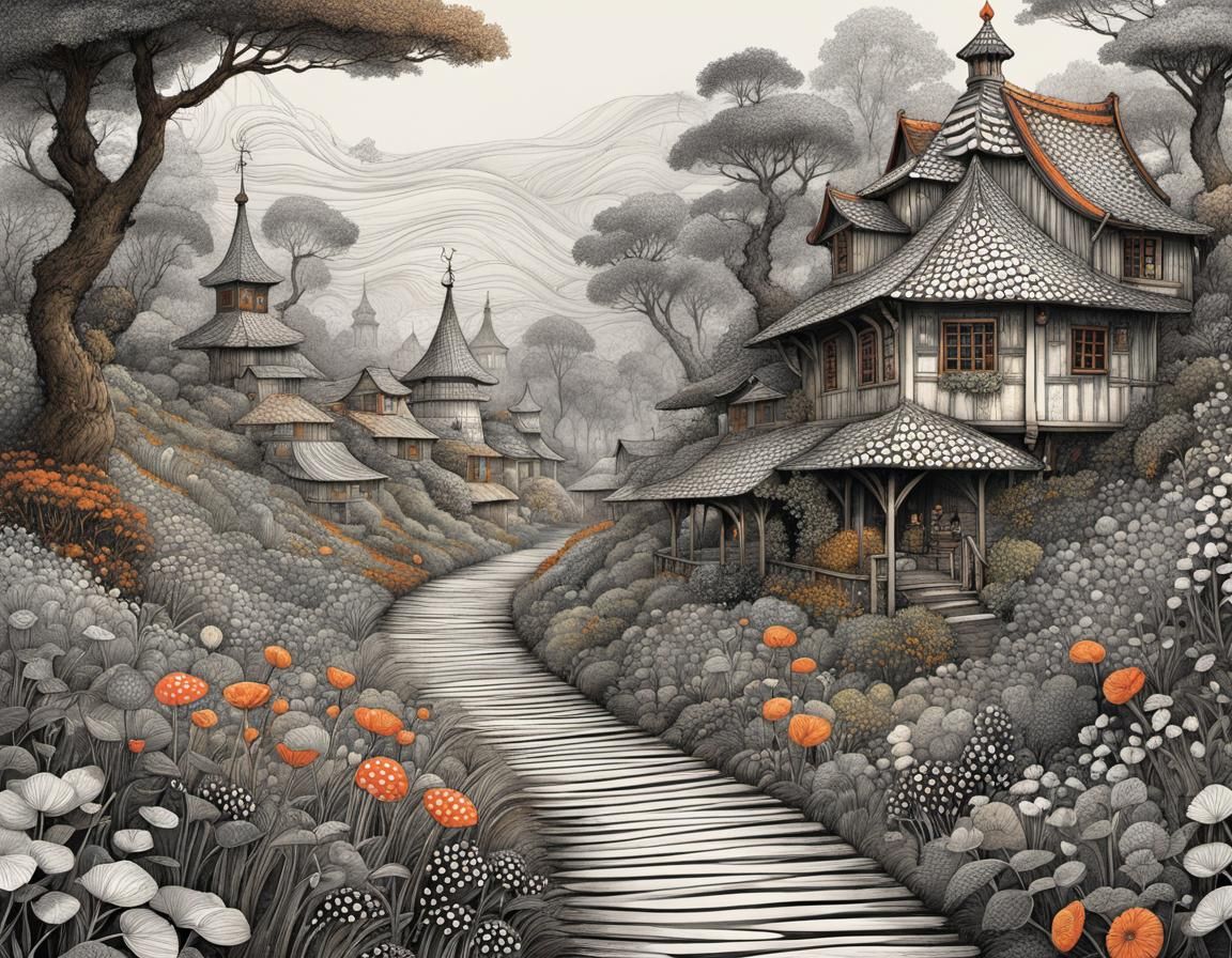 Whimsical Trail Walker in Naive Art Style