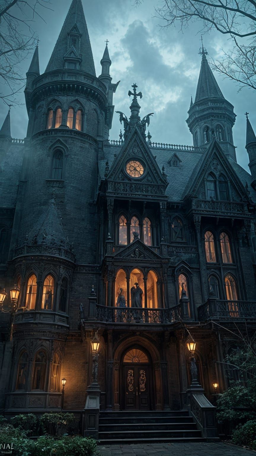 Creepy Old Mansion with Eerie Lighting