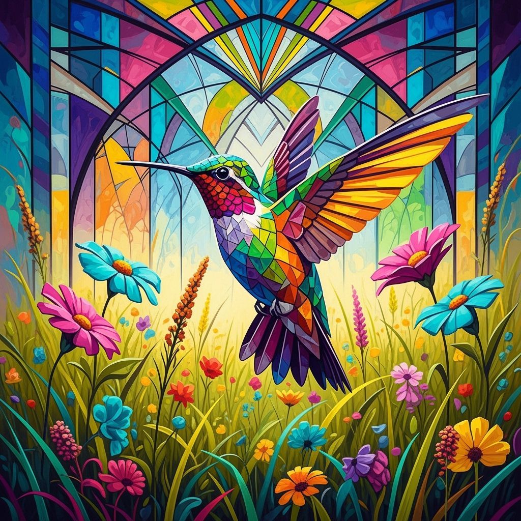 Hummingbird in Geometric Fauvism Art Deco Meadow