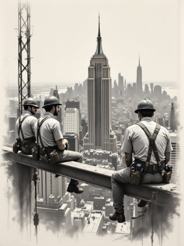 Steelworkers Savor Lunch Amidst Skyscraper Construction in G...