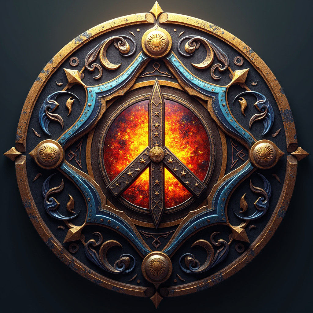 Peace Symbol Badge with Metatron Cube in Fantasy Style