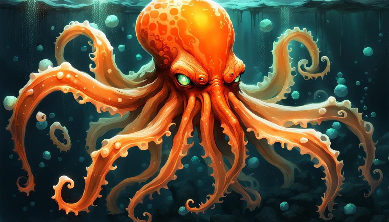 Cute Cthulhu Underwater with Opalescent Glow