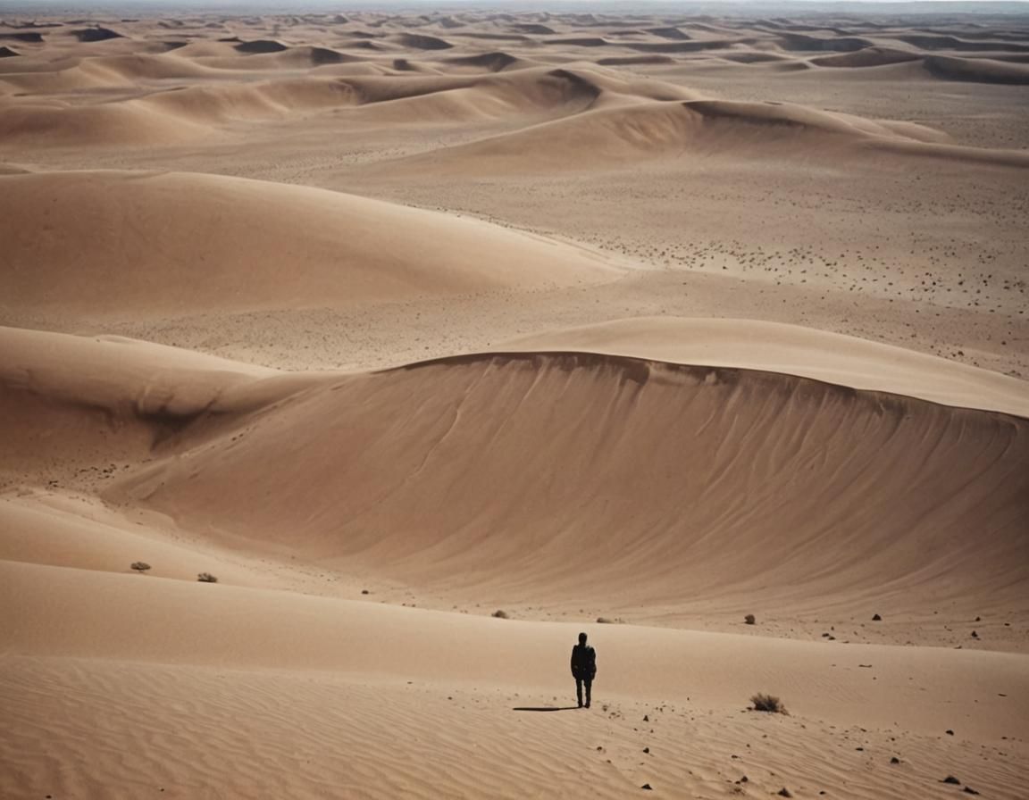 Vast Desert Landscape with Lone Figure Photograph