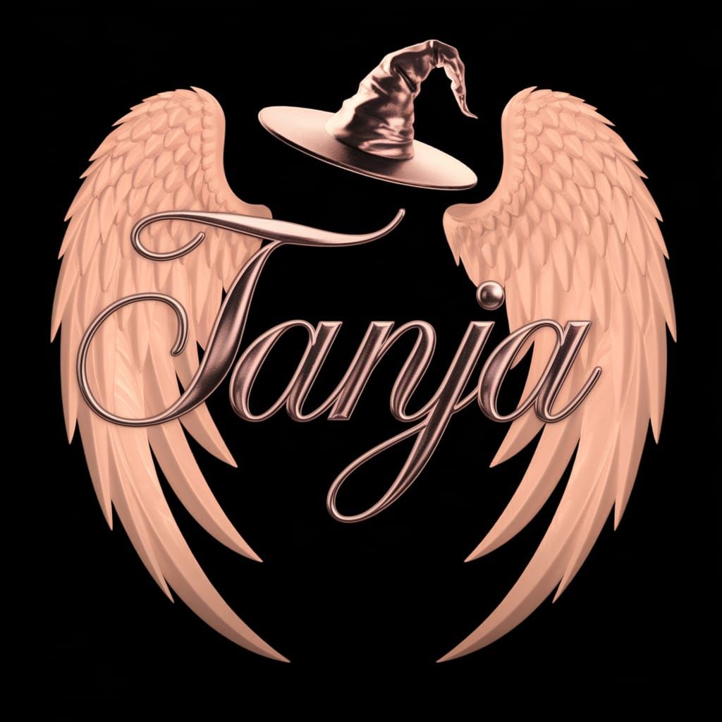 Luxurious Cursive Logo with Angel Wings and Witch Hat in 3D ...
