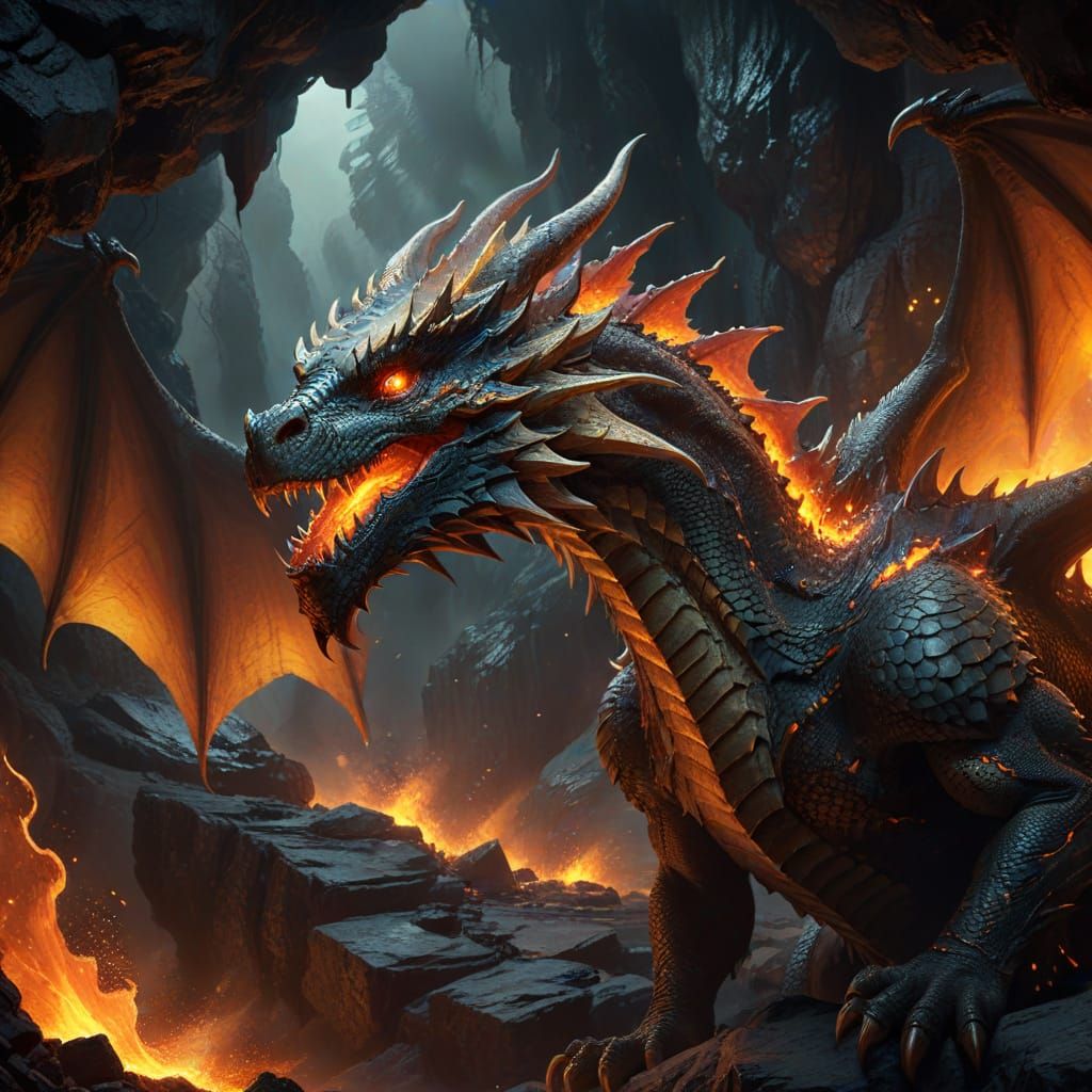 Dragon in Cave: Fantasy Concept Art