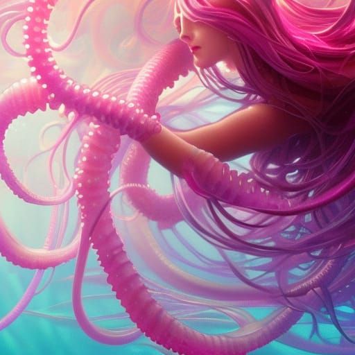 Jellyfish Girl Underwater: Hyperdetailed Concept Art