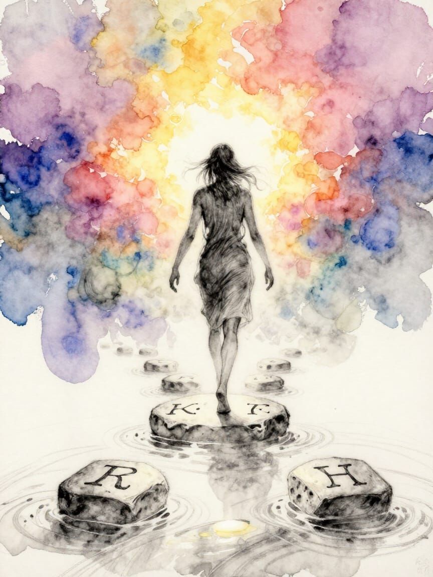 Celestial Messenger on Floating Runes in Watercolor and Sket...