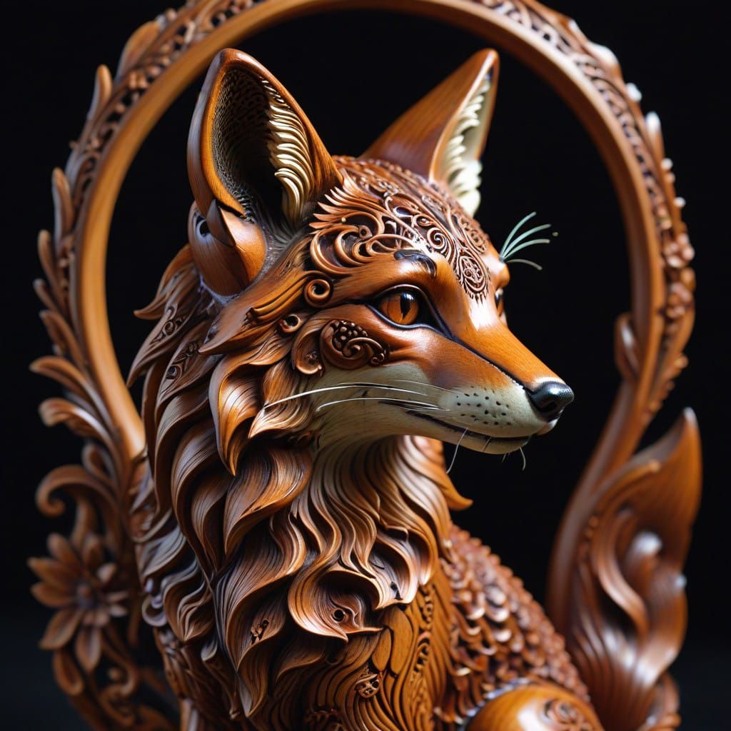 Ornate Red Cedar Fox in Art Nouveau Style