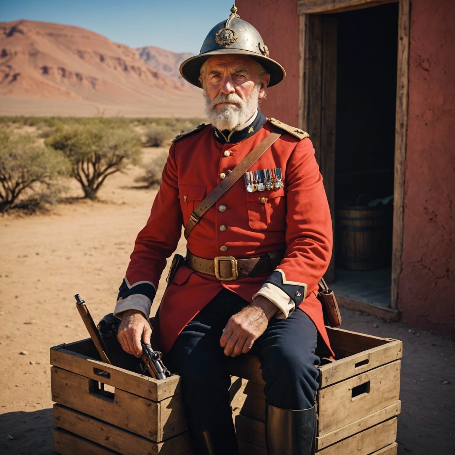 Colonial Officer in Desert Battlefield Setting