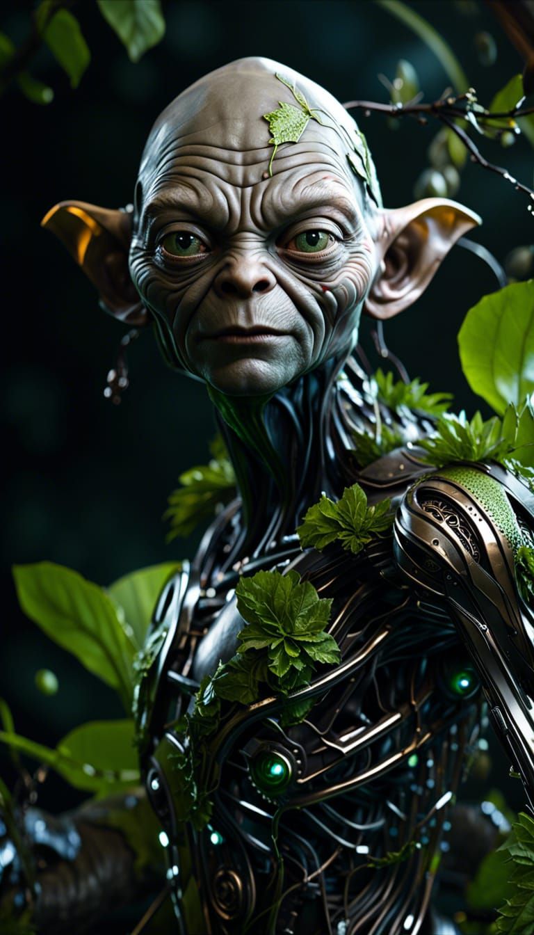 Robotic complex wired biomechanical cyborg Gollum-Swamp Thing
