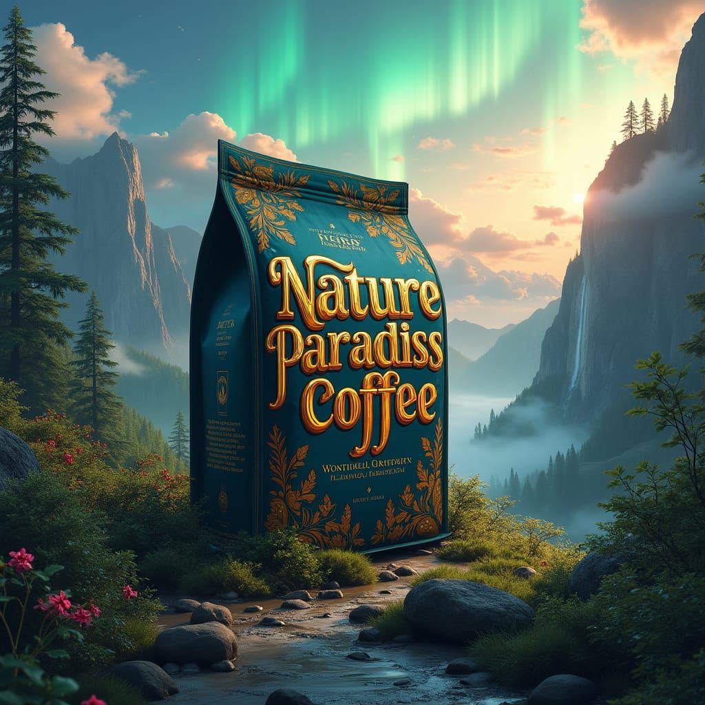 Nature Paradise Coffee in Dreamlike Landscape