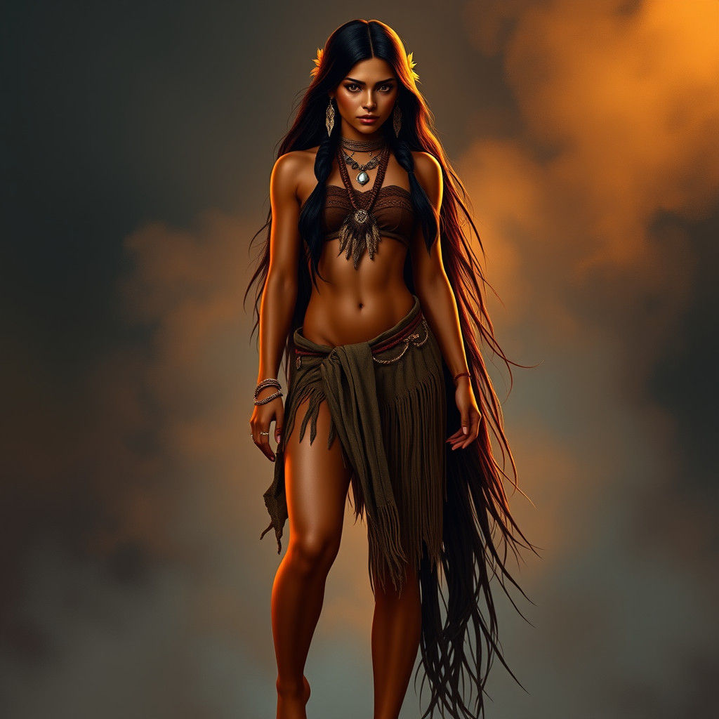 Native American Woman with Ethereal Glow, Detailed Matte Pai...