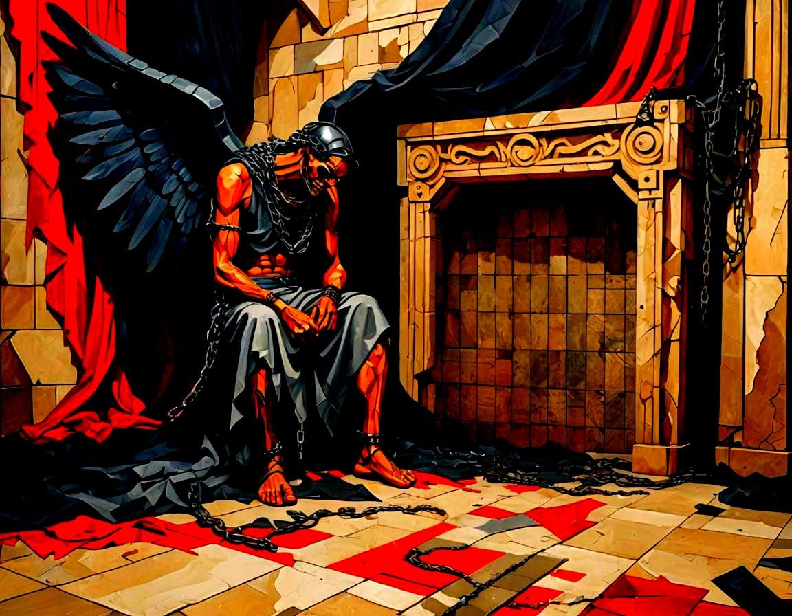 Fallen Angel in Cubist Geometric Fauvism Style