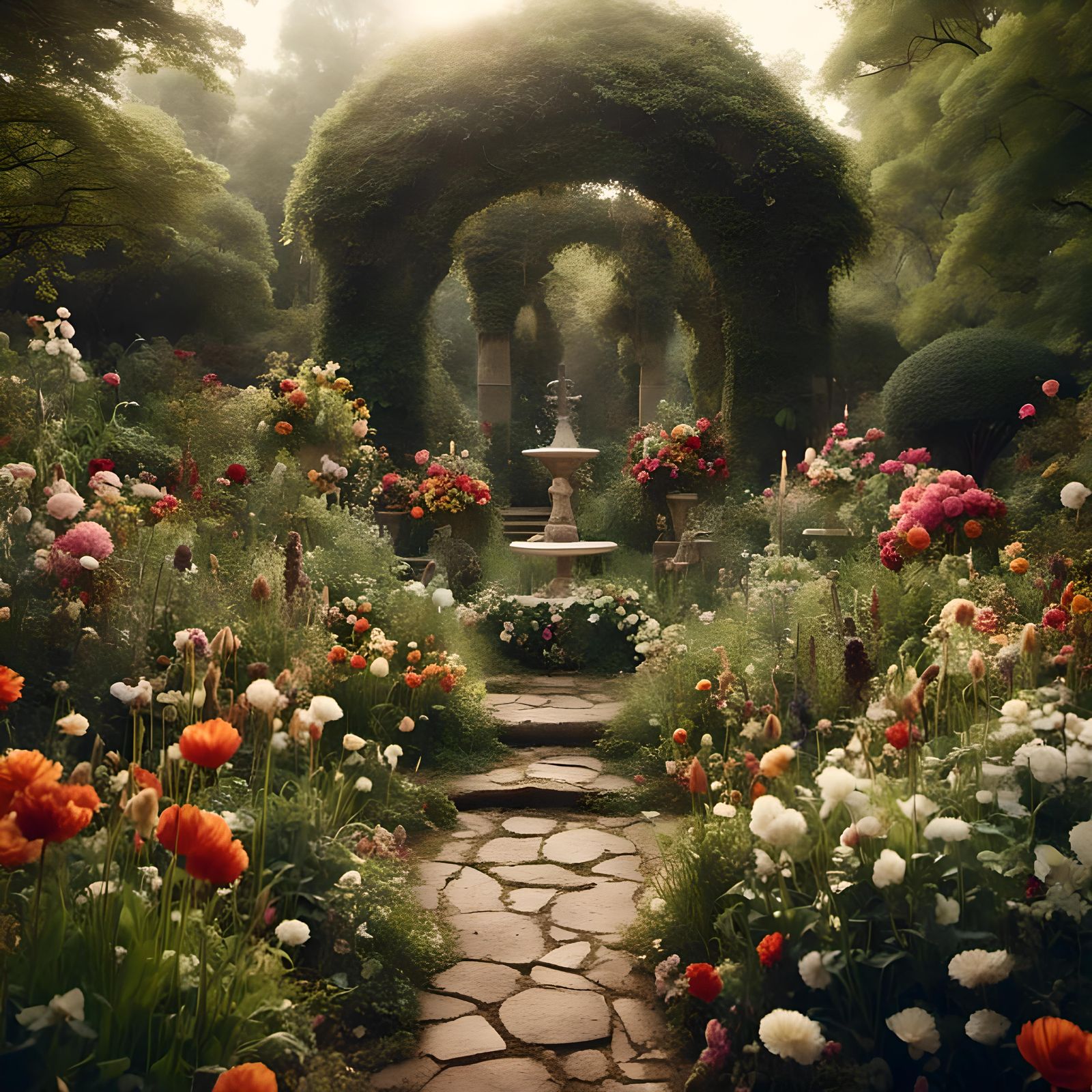 Woman Prays in Hyperrealistic Garden