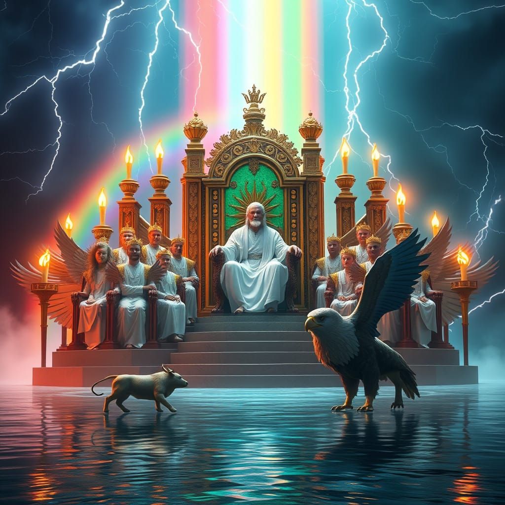 Regal Figure on Heavenly Throne, Jasper and Carnelian Fusion...