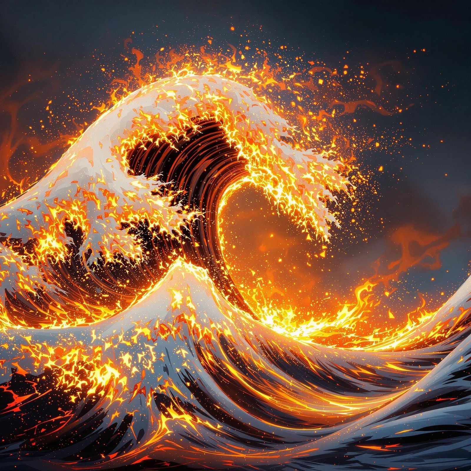 Fiery Wave: Japanese Art Inspired Image
