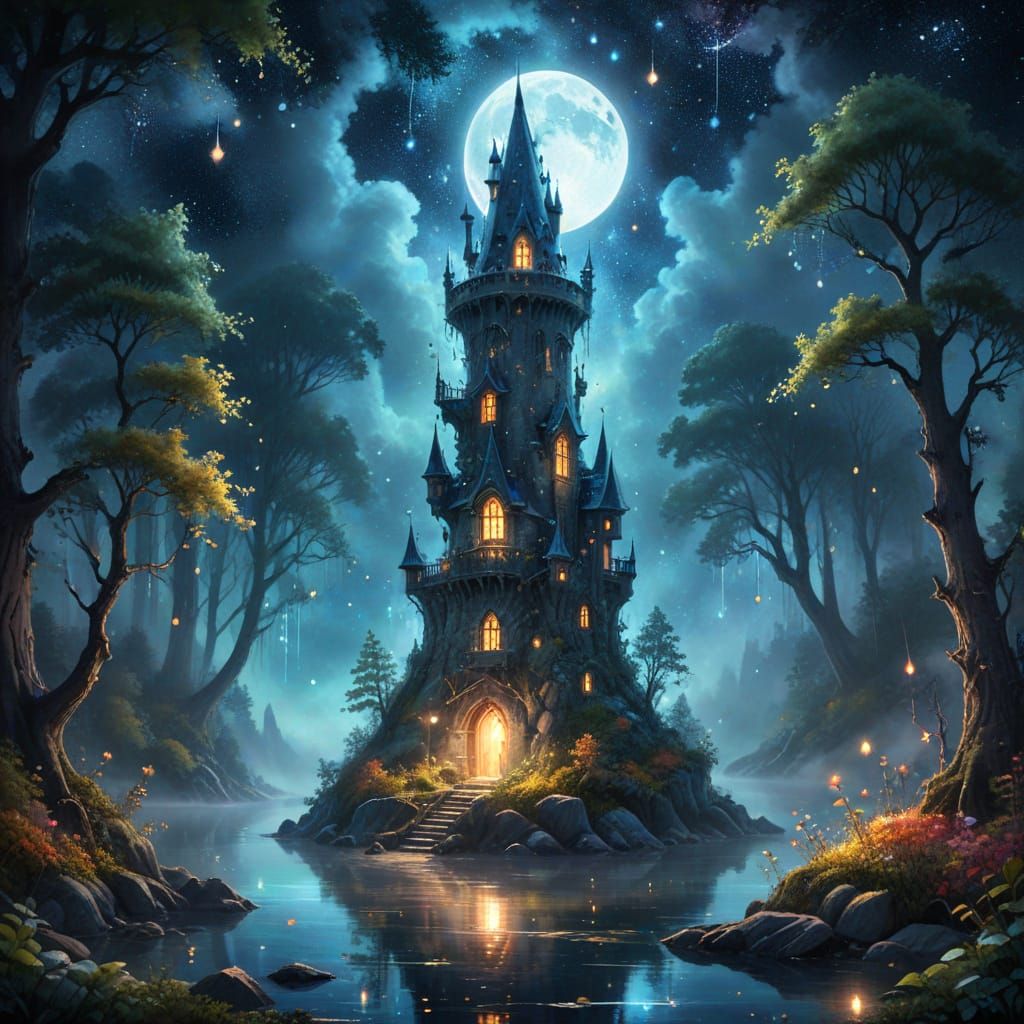 Whimsical Wizard Tower in Mystical Forest