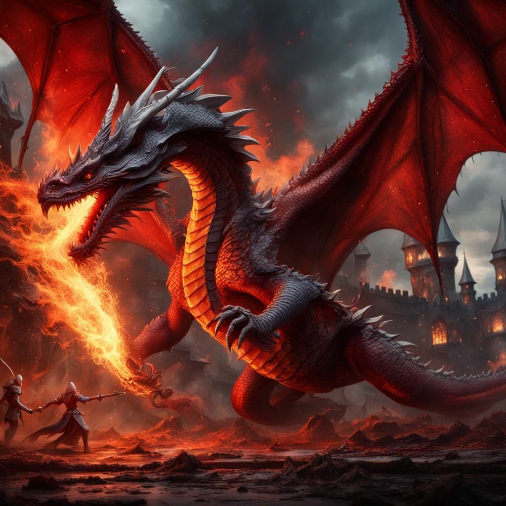 Dragon and Knight Battle: Fantasy Concept Art