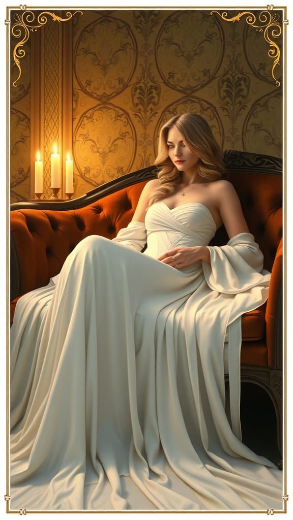 Woman in White Gown: An Art Nouveau Dream