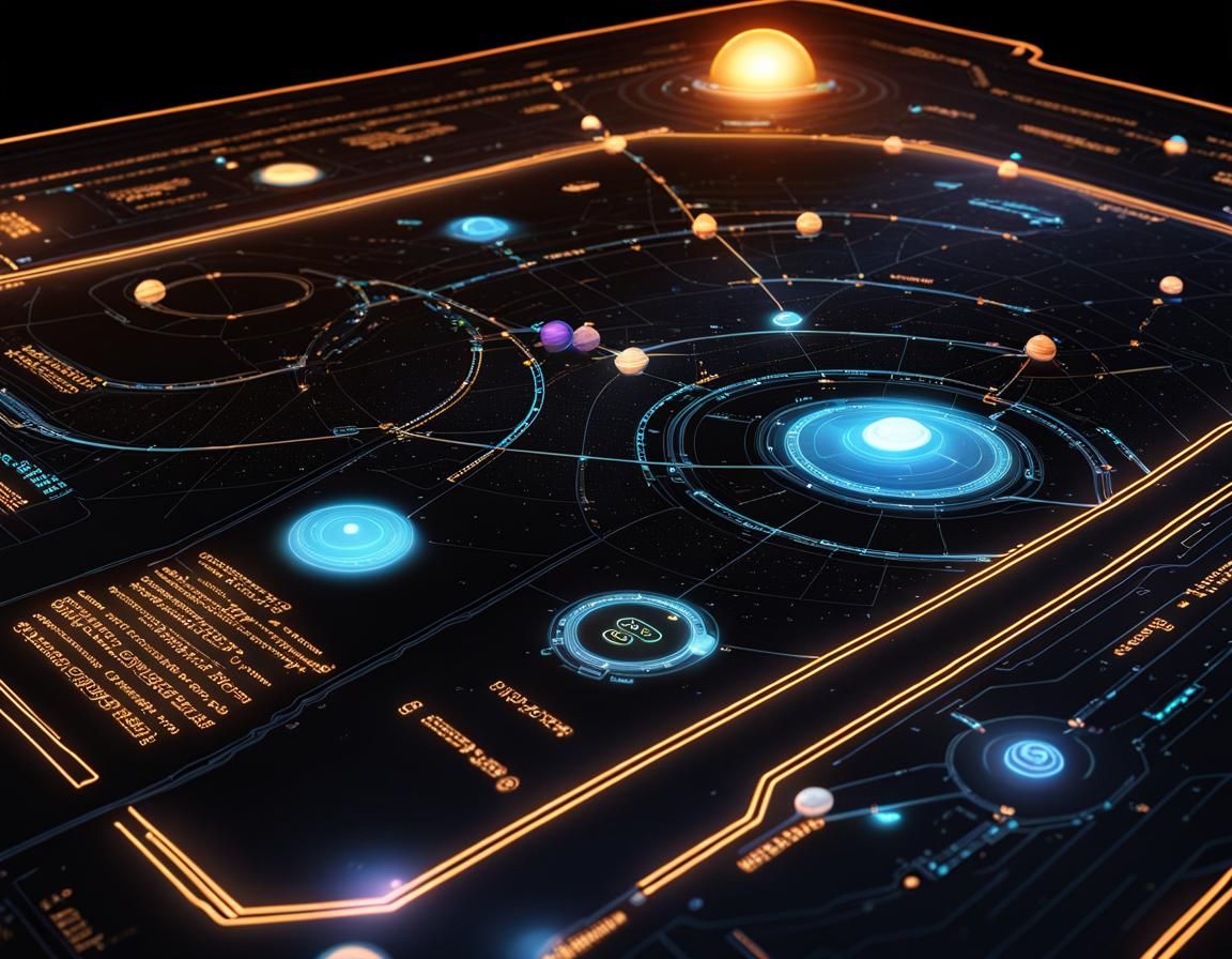 Multidimensional Starship Route Map with Neon UI