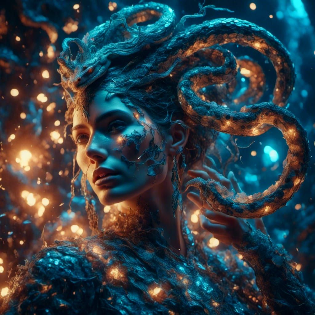 Woman with Snake in Dark Fantasy Style