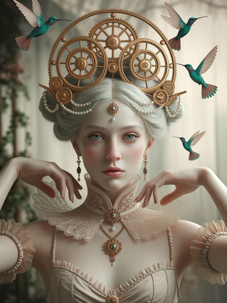 Steampunk Woman Portrait with Clockwork Headdress