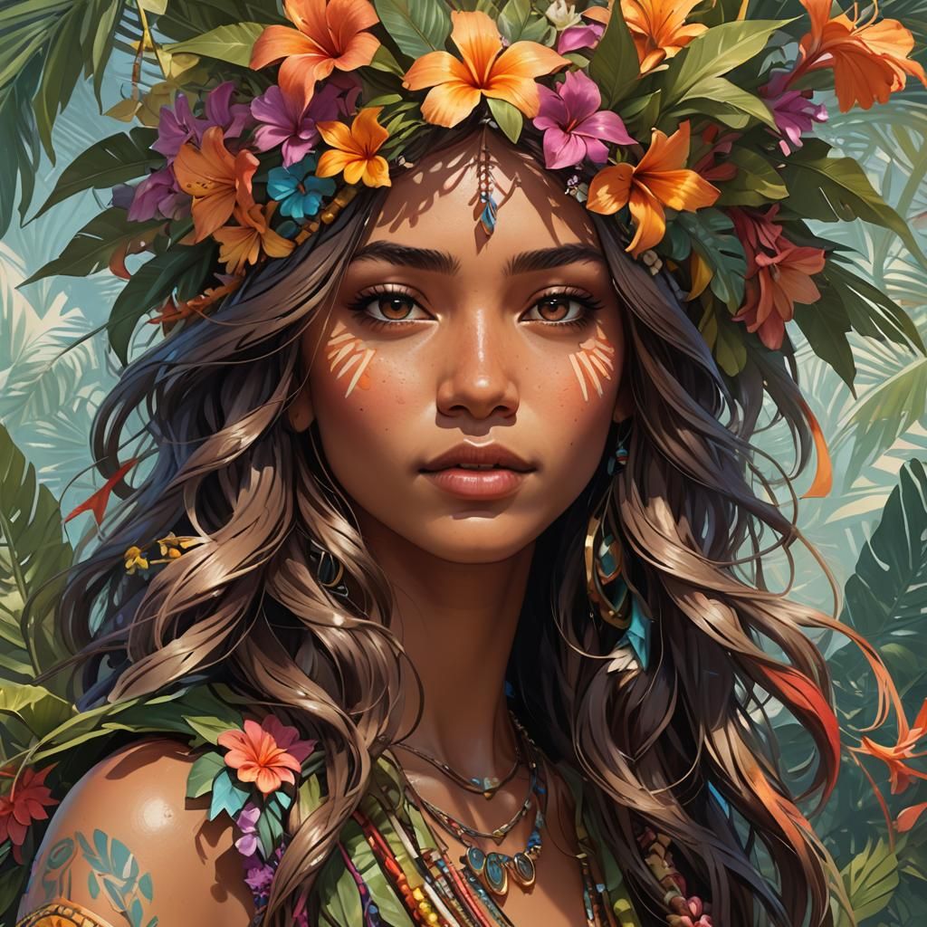 Detailed Portrait of Hawaiian Hippie Girl