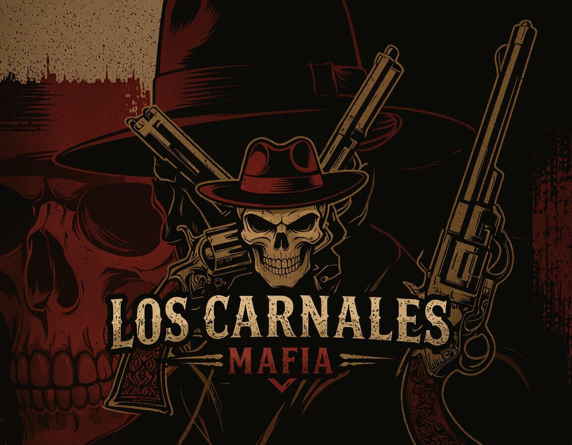 Los Carnales Mafia Skull Logo with Gothic Font