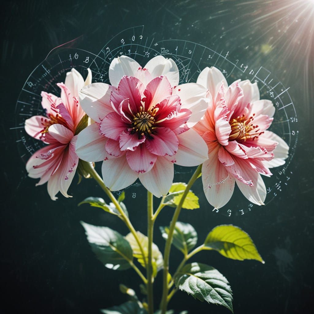 overlay, double exposure, math of beauty of flower,
