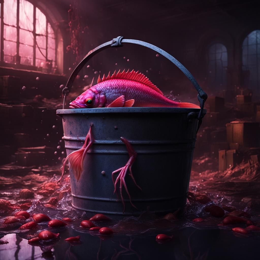 Sinister Fish in Bucket Dark Fantasy Concept Art