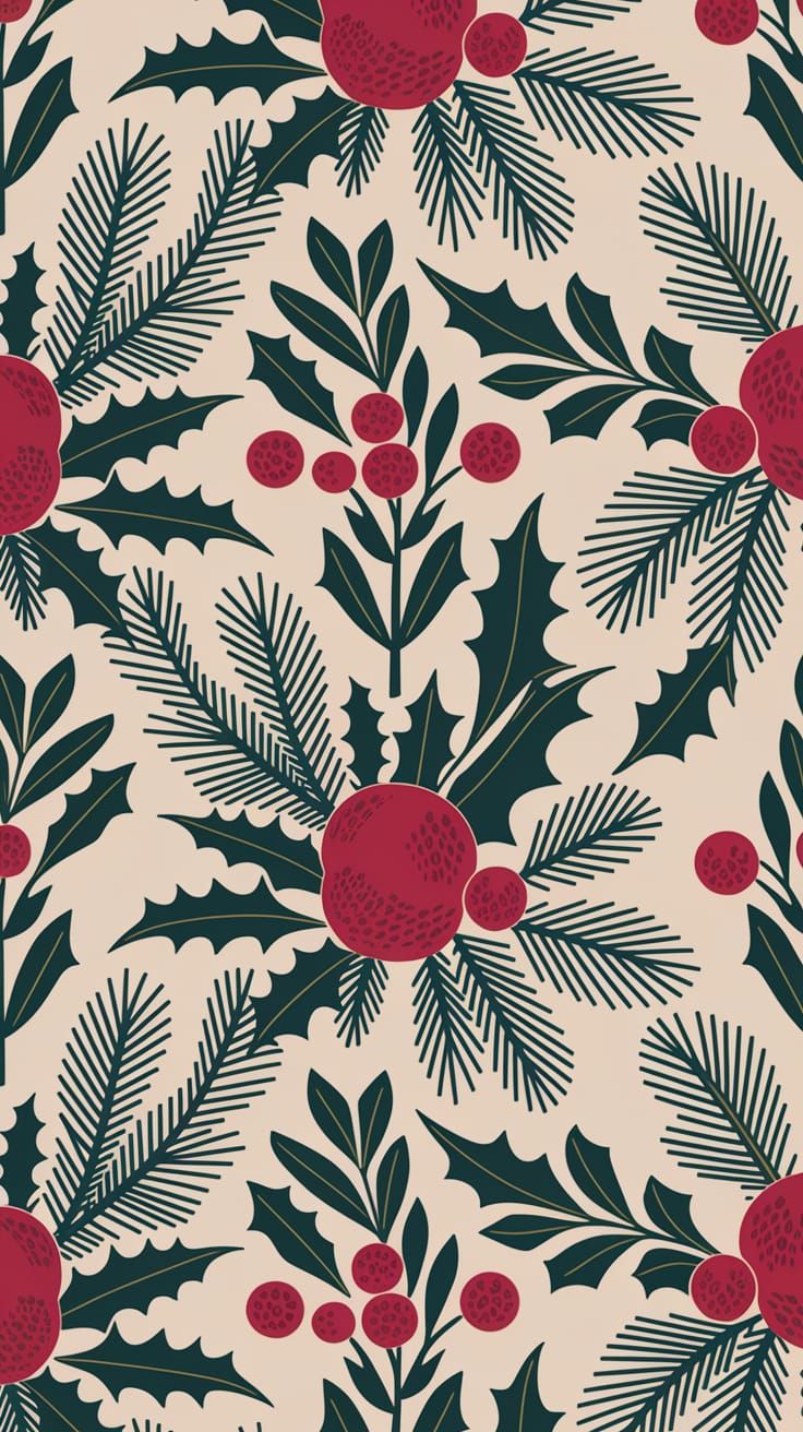 Vintage Winter Floral Wallpaper in 1960s Style