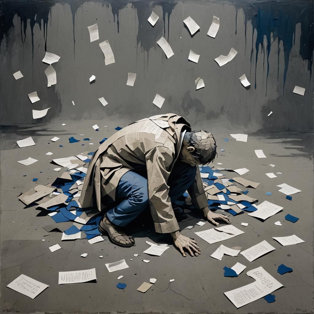 Fragile Cardboard Figure in Misty, Dark Scene