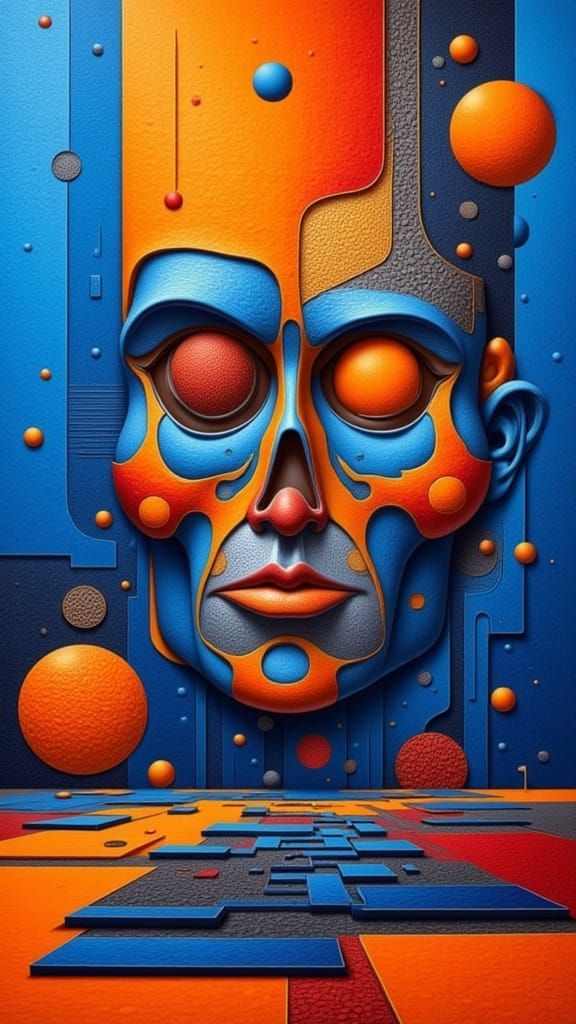 Vibrant Electric Blue and Burnt Orange Geometric Art