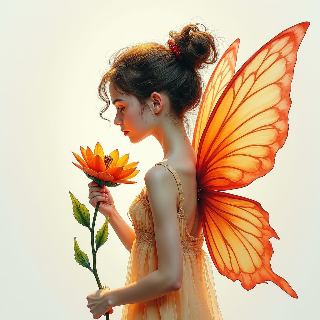 Detailed Expressive Fairy with Translucent Wings