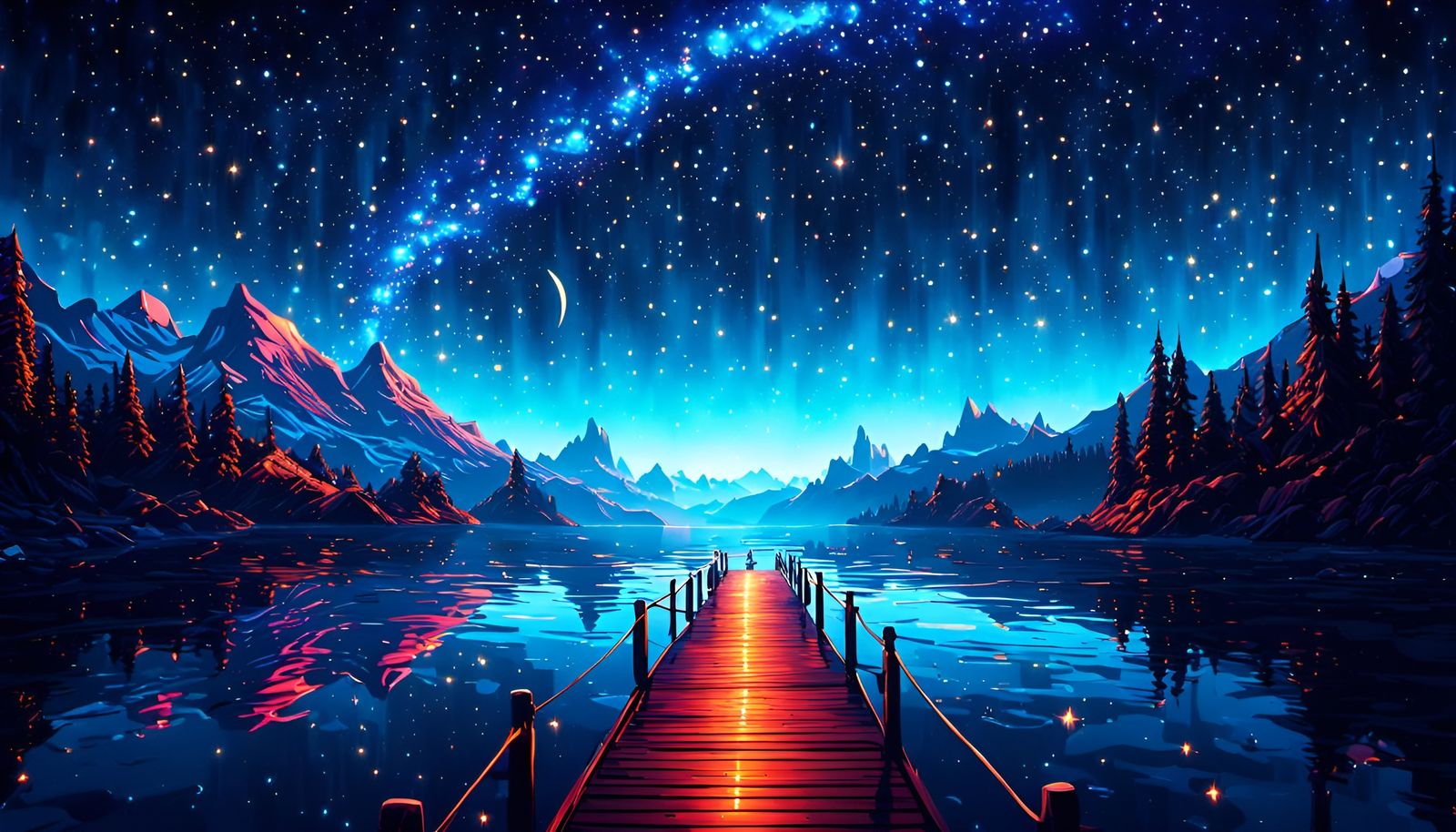 Starry Night Sky Digital Artwork in Surreal Style